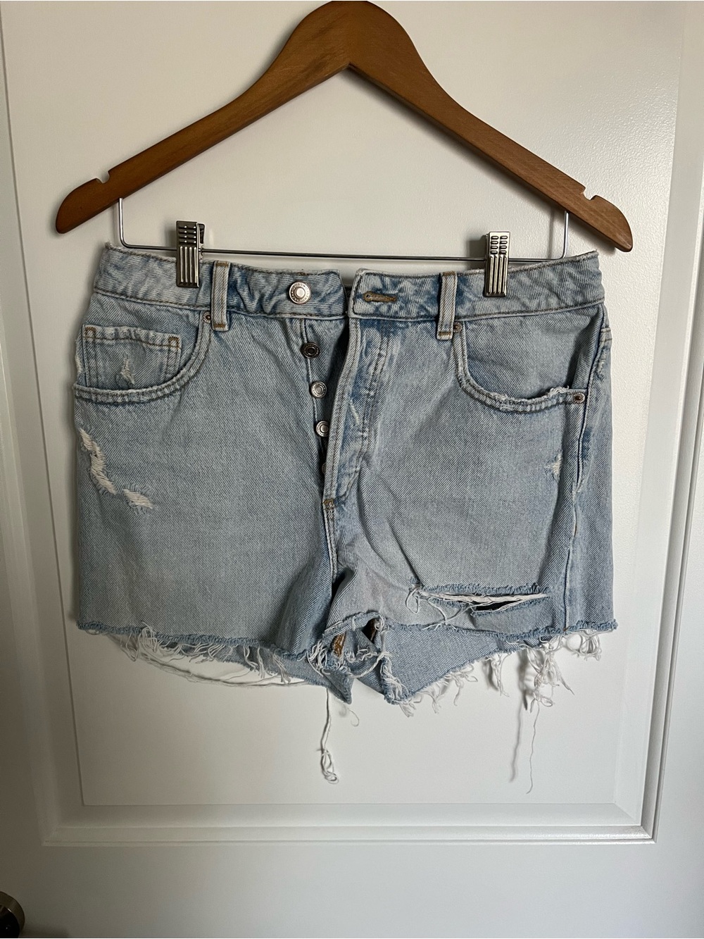Dynamite Light Wash Distressed Denim Shorts